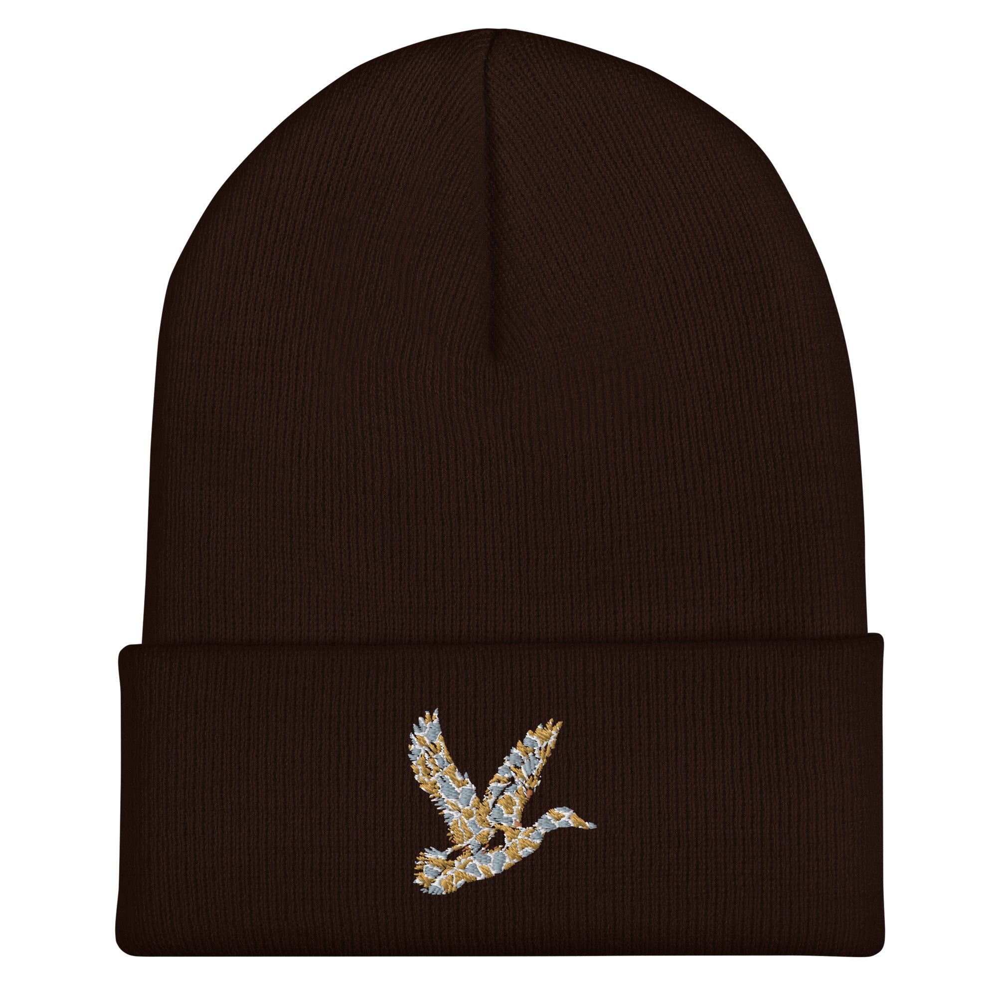 Duck Hunting camo cuffed beanie in brown, warm outdoor hat for hunters