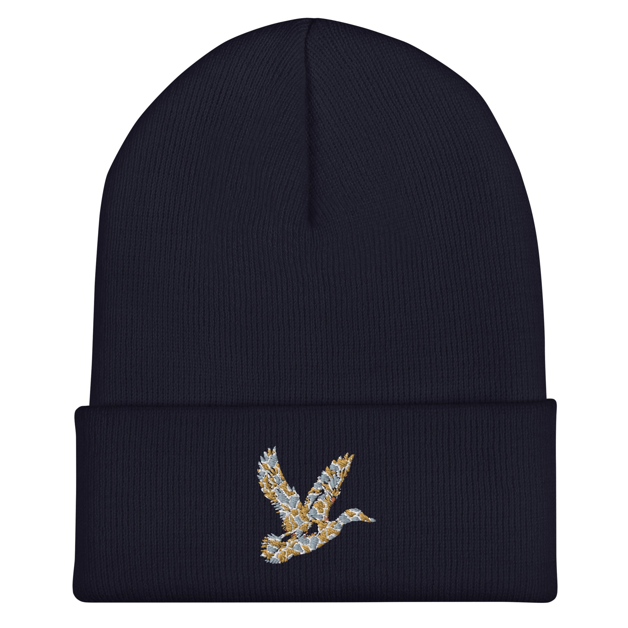 Duck Hunting camo cuffed beanie in navy, cozy hunting lifestyle hat