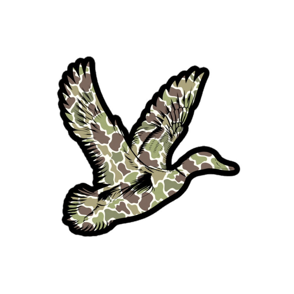 Duck hunting camo sticker 4x4 inches, premium vinyl decal for coolers, water bottles, and outdoor equipment
