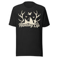 Hunting Life logo graphic t-shirt in black heather, perfect outdoor shirt for hunters and casual wear