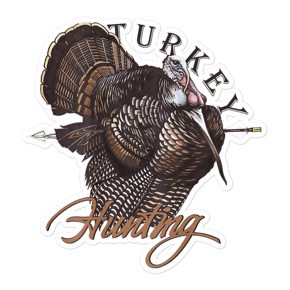 Turkey season archery hunting sticker on cooler, 5.5x5.5 inches, bow hunter vinyl