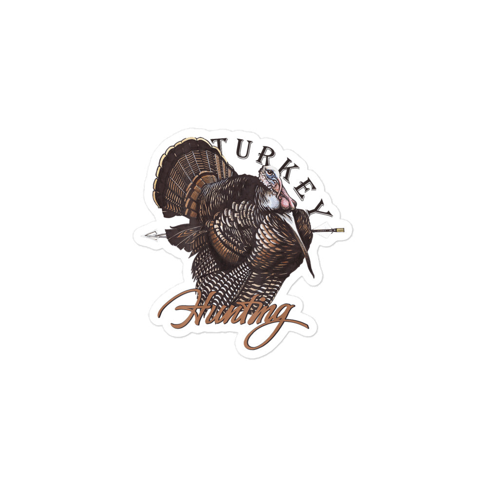 Turkey archery hunting vinyl sticker on water bottle, 3x3 inches, bow hunter decal