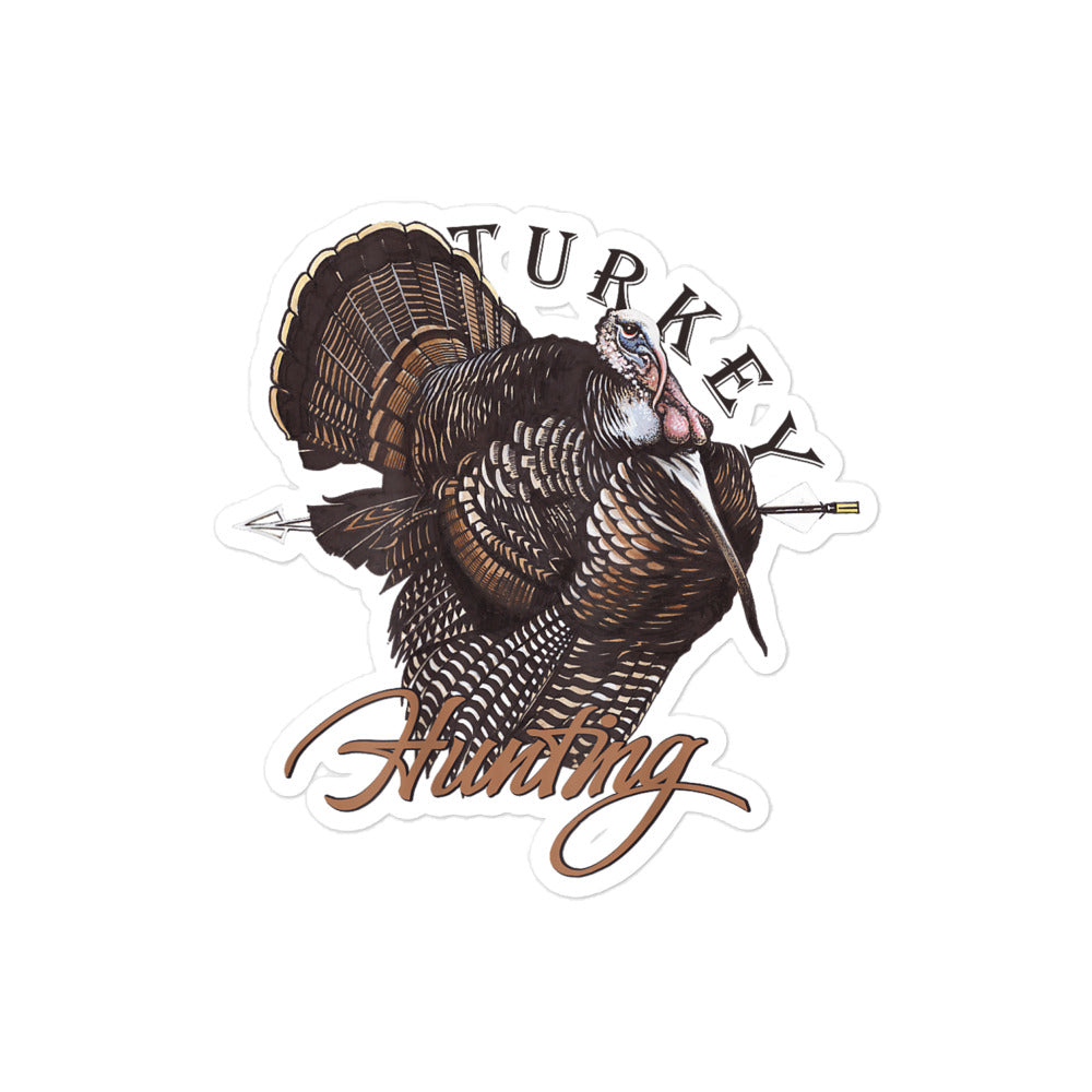Turkey bow hunting sticker on truck window, 4x4 inches, archery decal for hunters