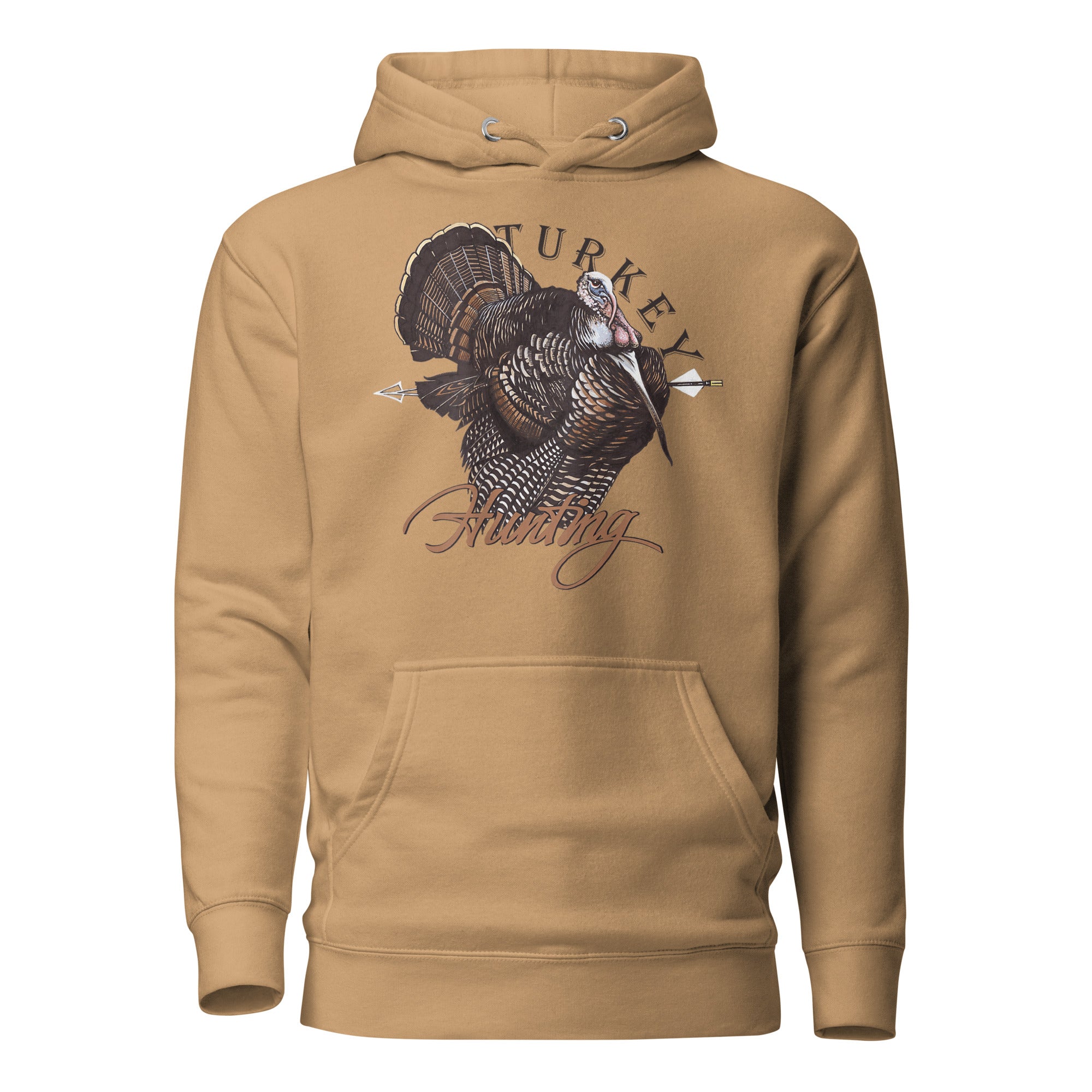 Khaki turkey hunting archery hoodie, bow hunter deer and turkey season pullover