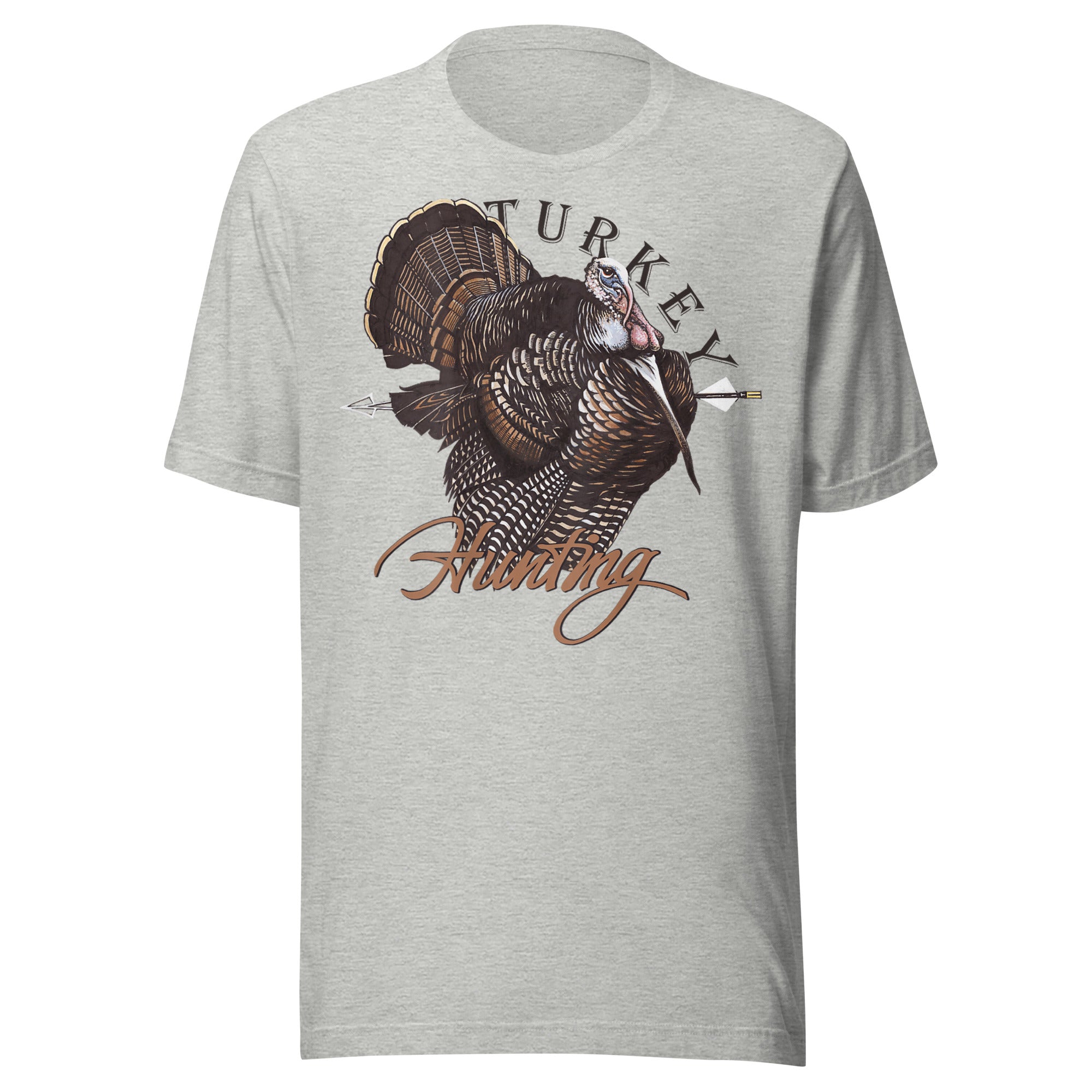 Turkey hunting archery shirt in athletic heather, designed for bow hunters, soft 100% combed cotton with pre-shrunk athletic fit